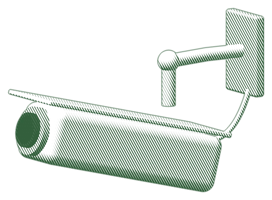 An engraving of a surveillance camera