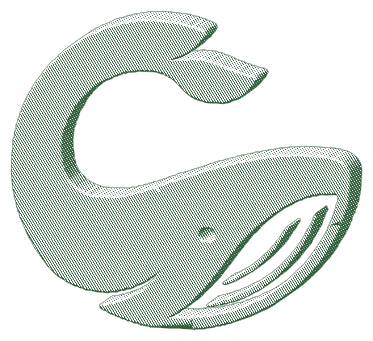 An engraving of CodeWhale’s logo: a whale curled into a C