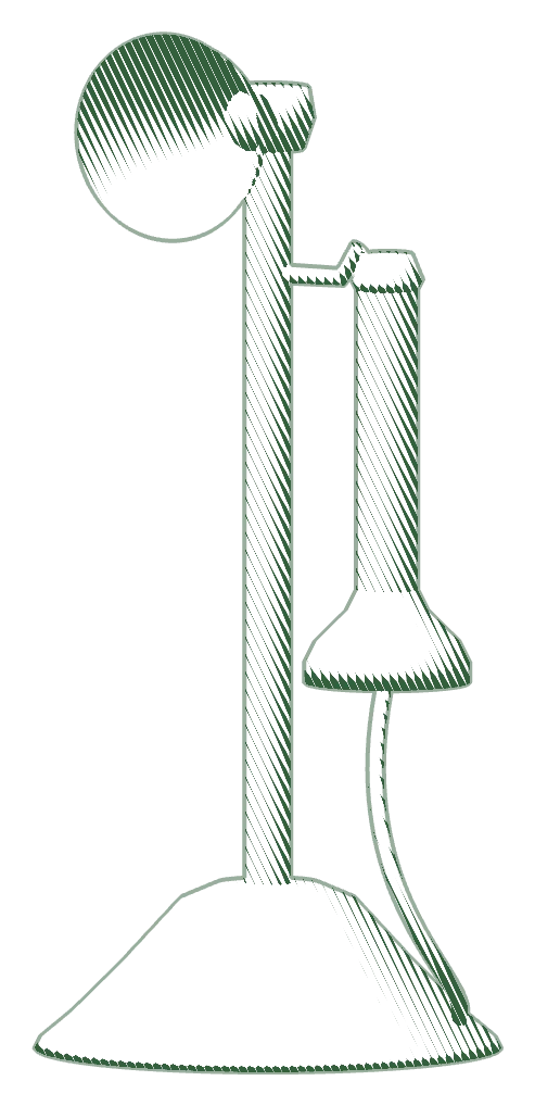 An engraving of a candlestick telephone